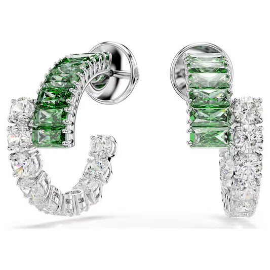 Swarovski Matrix Hoop Earrings Mixed Cuts, Green, Rhodium Plated 5732264