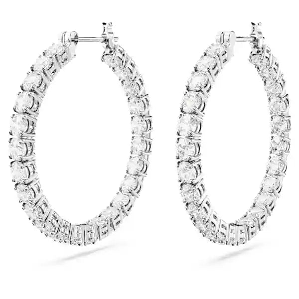 Swarovski Matrix hoop earrings Round cut, White, Rhodium plated 5647715