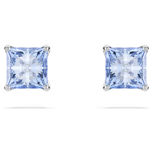 Swarovski Matrix Stud Earrings Square Cut, Blue, Rhodium Plated 5723561