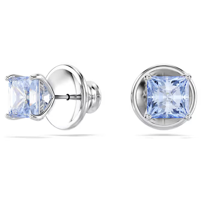 Swarovski Matrix Stud Earrings Square Cut, Blue, Rhodium Plated 5723561