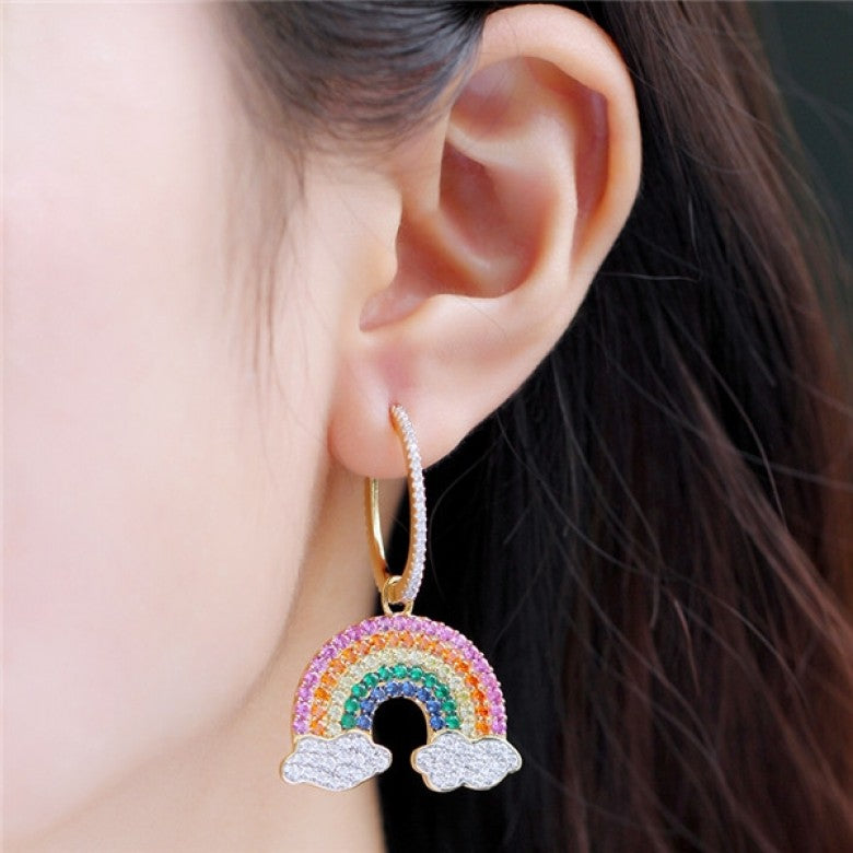 APM WONDERLAND Asymmetric Colorful Rainbow Earrings Silver Gold-Plated AE11269MY