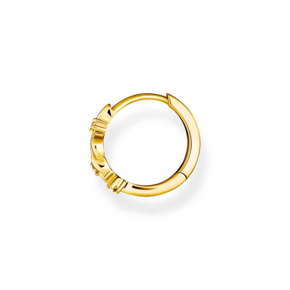 Thomas Sabo Sterling Silver Gold Plated Single Leaves Hoop Earring With White Zirconia Stones CR681-414-14