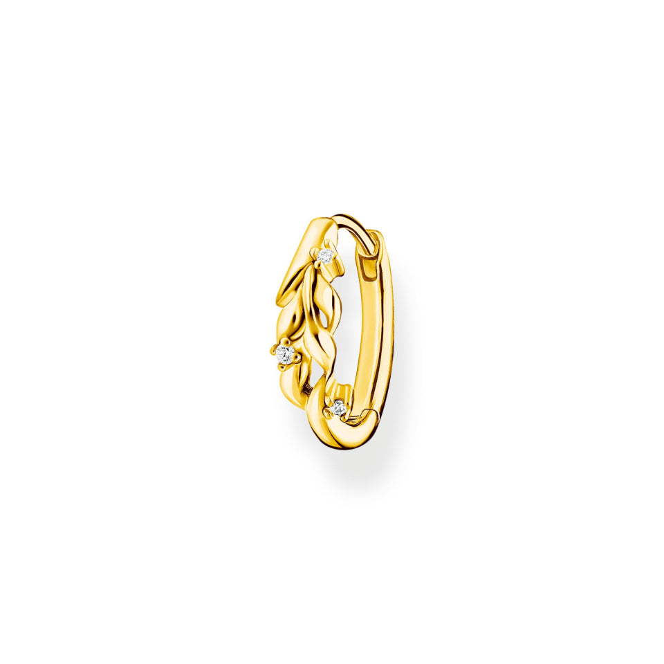 Thomas Sabo Sterling Silver Gold Plated Single Leaves Hoop Earring With White Zirconia Stones CR681-414-14