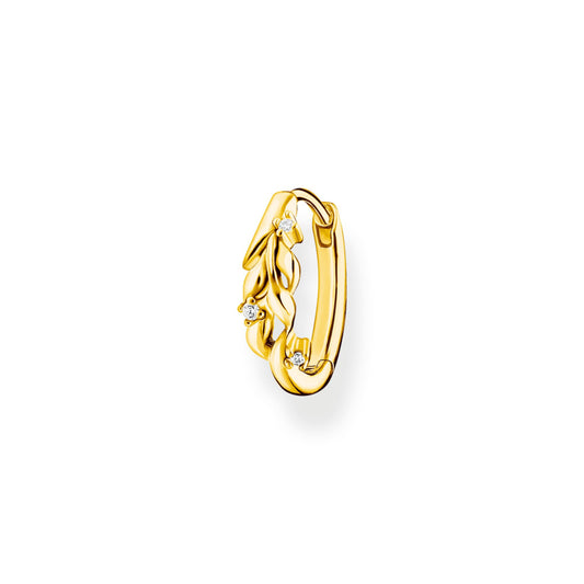 Thomas Sabo Sterling Silver Gold Plated Single Leaves Hoop Earring With White Zirconia Stones CR681-414-14