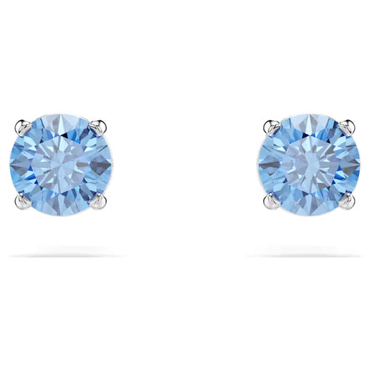 Swarovski Stilla Attract Stud Earrings Round Cut, Blue, Rhodium Plated 5734250