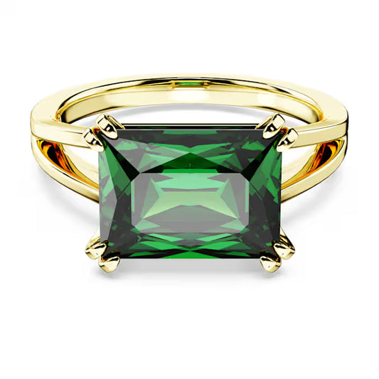 Swarovski Stilla Cocktail Ring Rectangular Cut, Green, Gold-Tone Plated 5677140, 5677150, 5677147