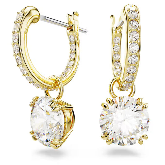 Swarovski Stilla Drop Earrings Round Cut, White, Gold-Tone Plated 5638802