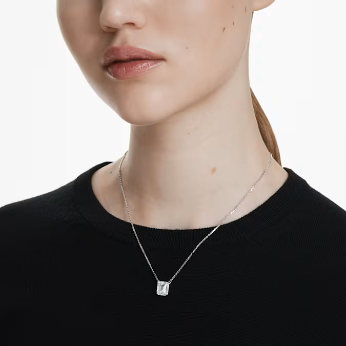 Swarovski Stilla Pendant Octagon Cut, White, Rhodium Plated 5693405