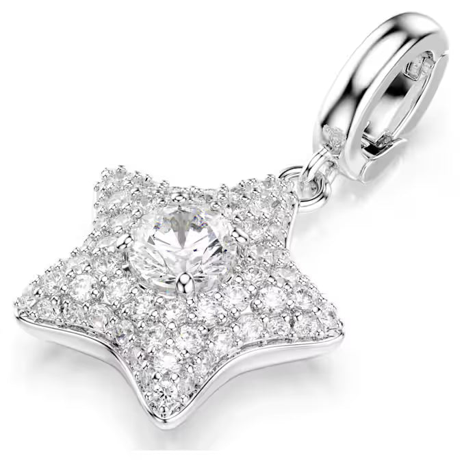 Swarovski Sublima charm Round cut, Star, White, Rhodium plated 5760562