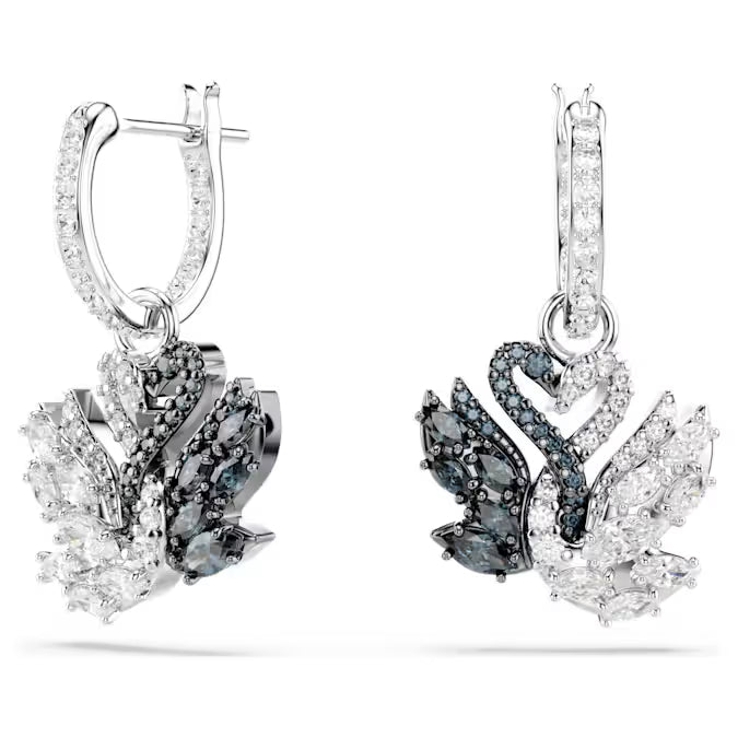 Swarovski Swan Drop Earrings Swan, Black, Mixed Metal Finish 5705728