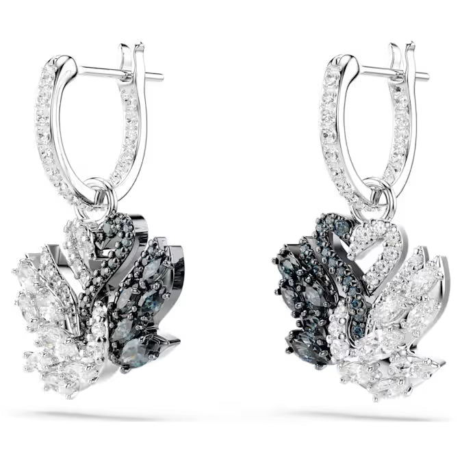 Swarovski Swan Drop Earrings Swan, Black, Mixed Metal Finish 5705728