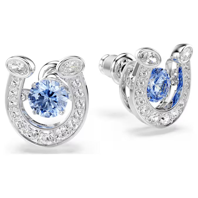 Swarovski Symbolica Stud Earrings Horseshoe, Blue, Rhodium Plated 5746563