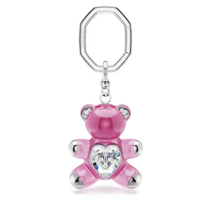 Swarovski Teddy key ring Bear, Pink, Rhodium plated 5735365