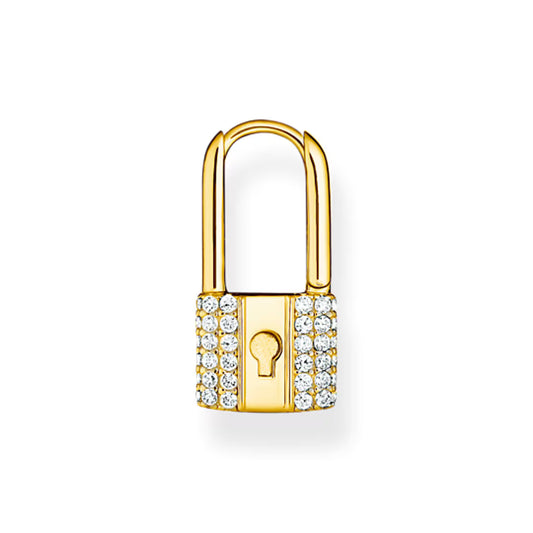 Thomas Sabo Sterling Silver Gold Plated Single Love Lock Hoop Earring With White Zirconia Stones CR680-414-14