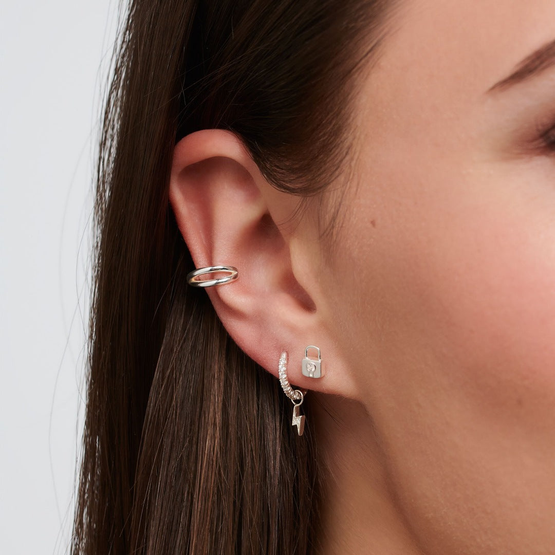Thomas Sabo Sterling Silver Single Love Lock Stud Earring With White Zirconia Stones H2219-051-14