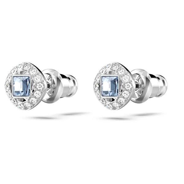 Swarovski Una Angelic stud earrings Square cut, Blue, Rhodium plated 5662143