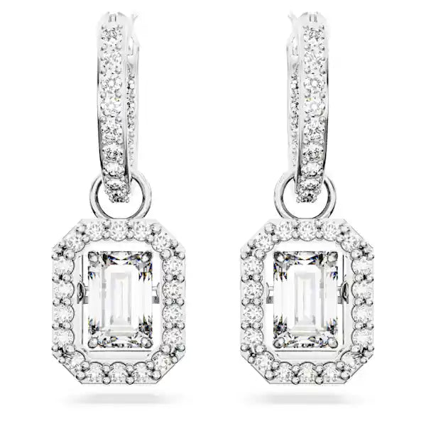 Swarovski Una drop earrings Octagon cut, White, Rhodium plated 5638495