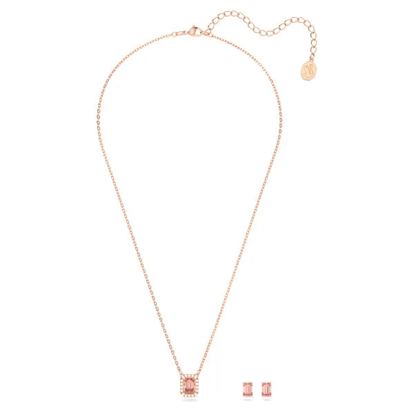 Swrovski Millenia set, Octagon cut Swarovski Zirconia, Pink, Rose-gold tone plated 5620548