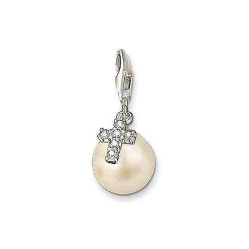 Thomas Sabo Jewellery Pendant Charm White 925 Sterling Silver/ Simulated Man-Made Pearl/ Zirconia 0577-054-14