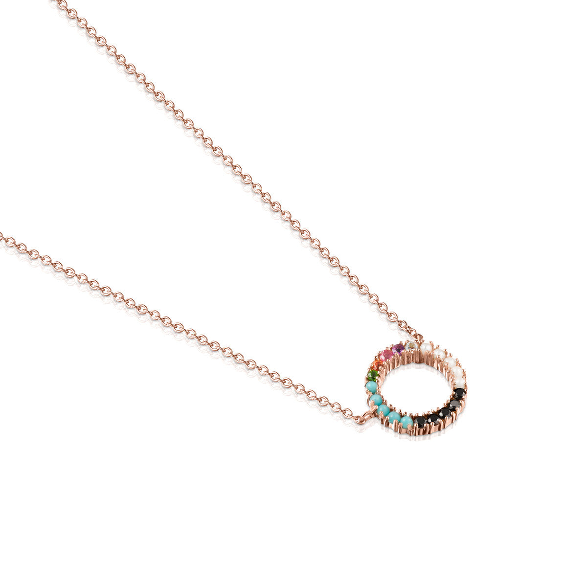 Tous Straight disc Necklace in Rose Gold Vermeil with Gemstones 912722510