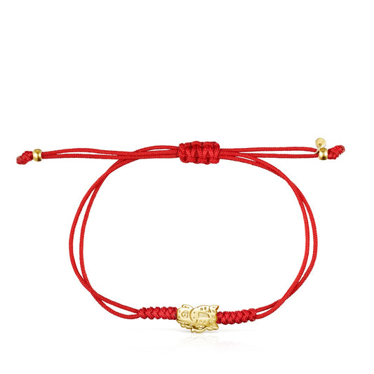 Tous Chinese Horoscope Horse Bracelet in Gold and Red Cord 918431030