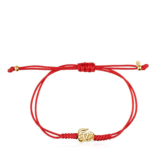 Tous Chinese Horoscope Snake Bracelet in Gold and Red Cord 918431110