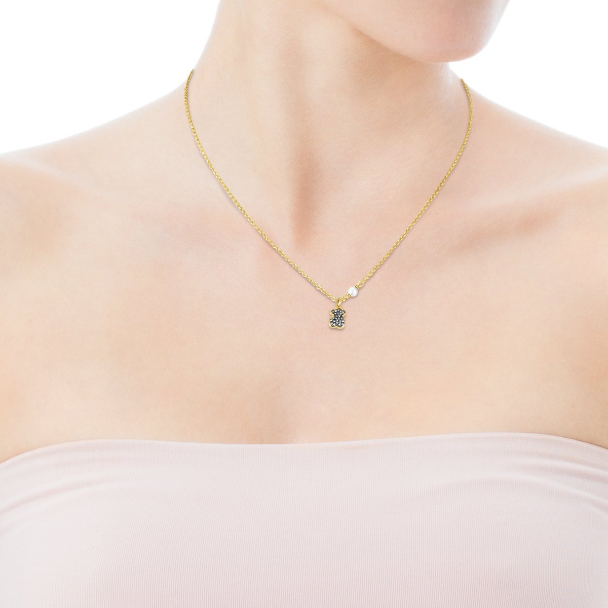 Tous Nocturne bear Necklace in Gold Vermeil with Diamonds and Pearl 91 –