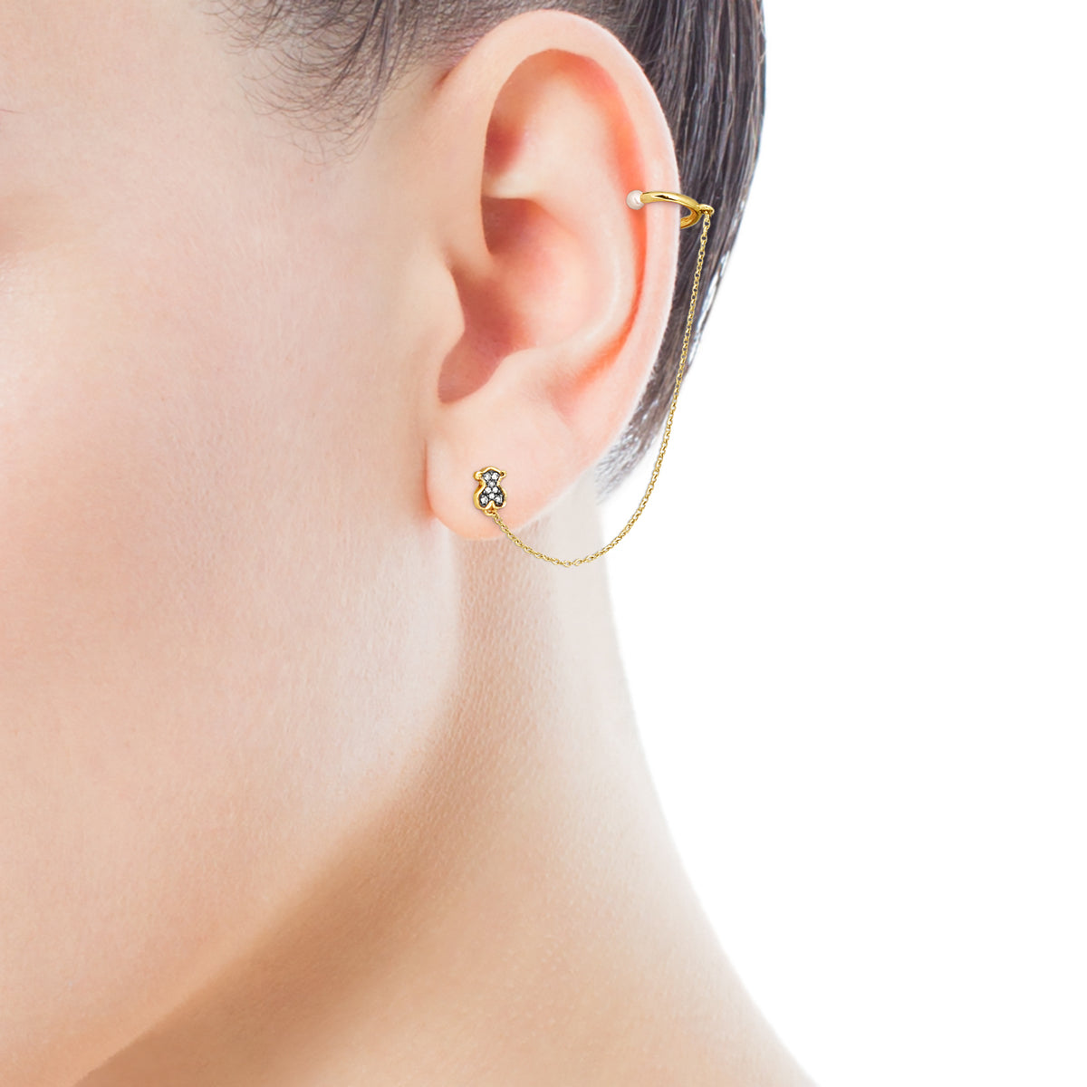 Tous Nocturne 1/2 Earring in Gold Vermeil with Diamonds and Pearl 9184 –