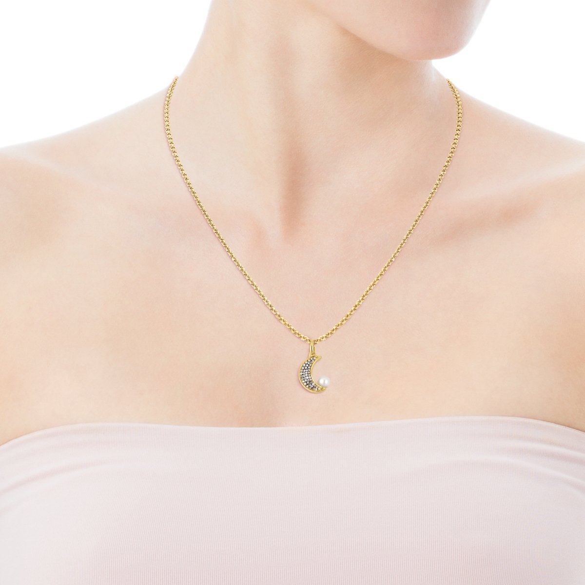 Tous Nocturne half-moon Pendant in Gold Vermeil with Diamonds and Pear –