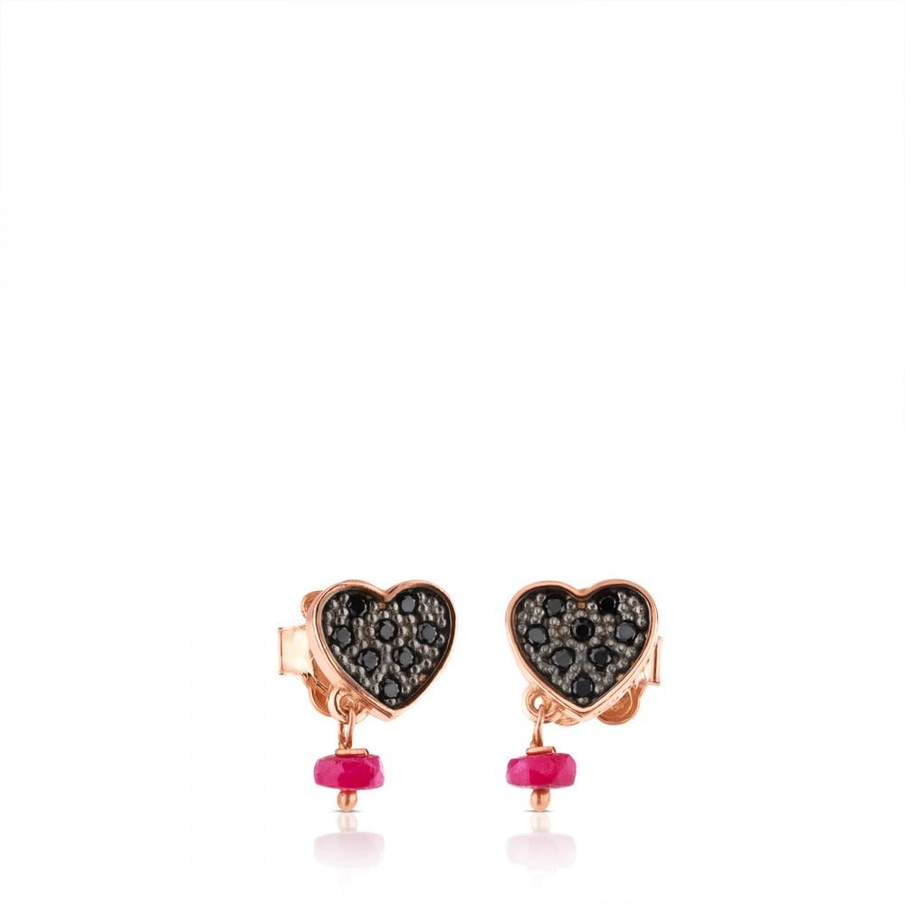 Tous Rose Vermeil Silver Motif Earrings with Spinel and Ruby 314933510