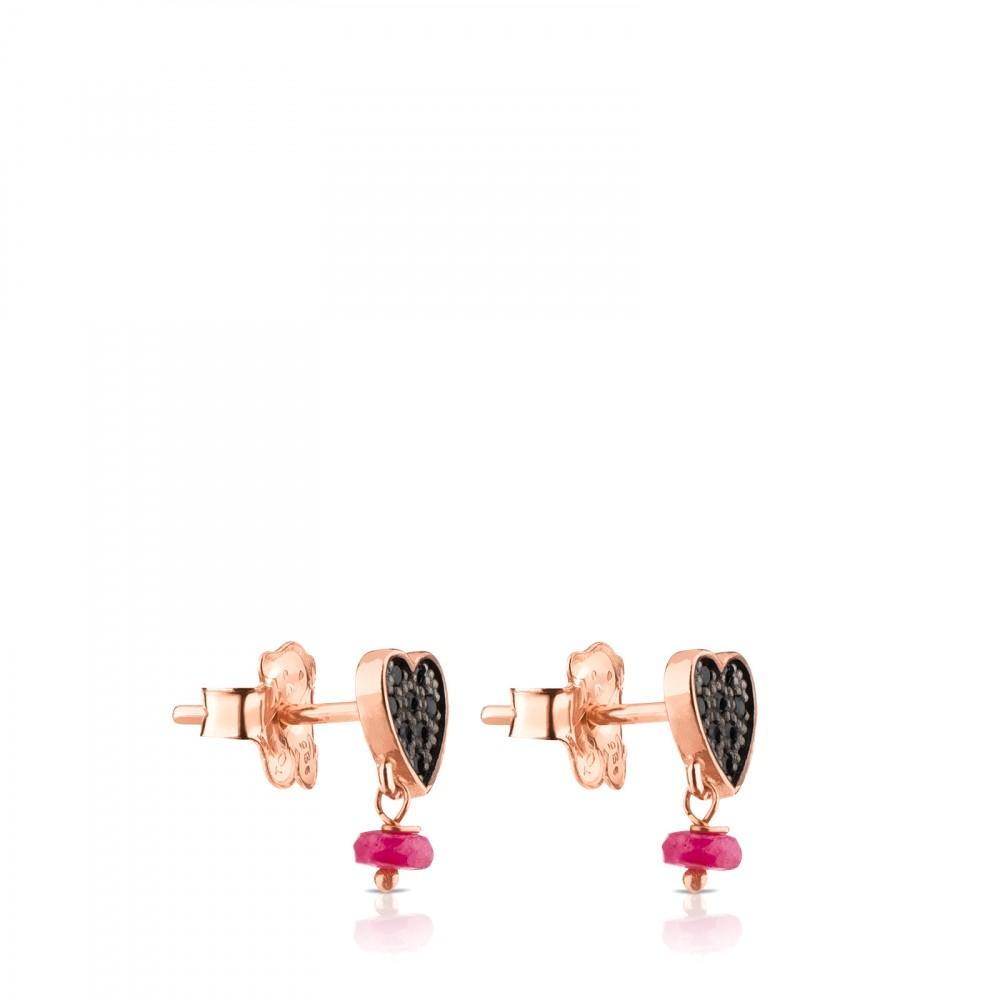 Tous Rose Vermeil Silver Motif Earrings with Spinel and Ruby 314933510