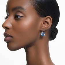 Millenia drop earrings Square cut, Blue, Rhodium plated 5619472
