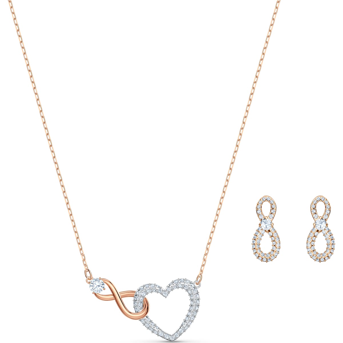 Swarovski Infinity set, Infinity and heart, White, Mixed metal finish 5521040