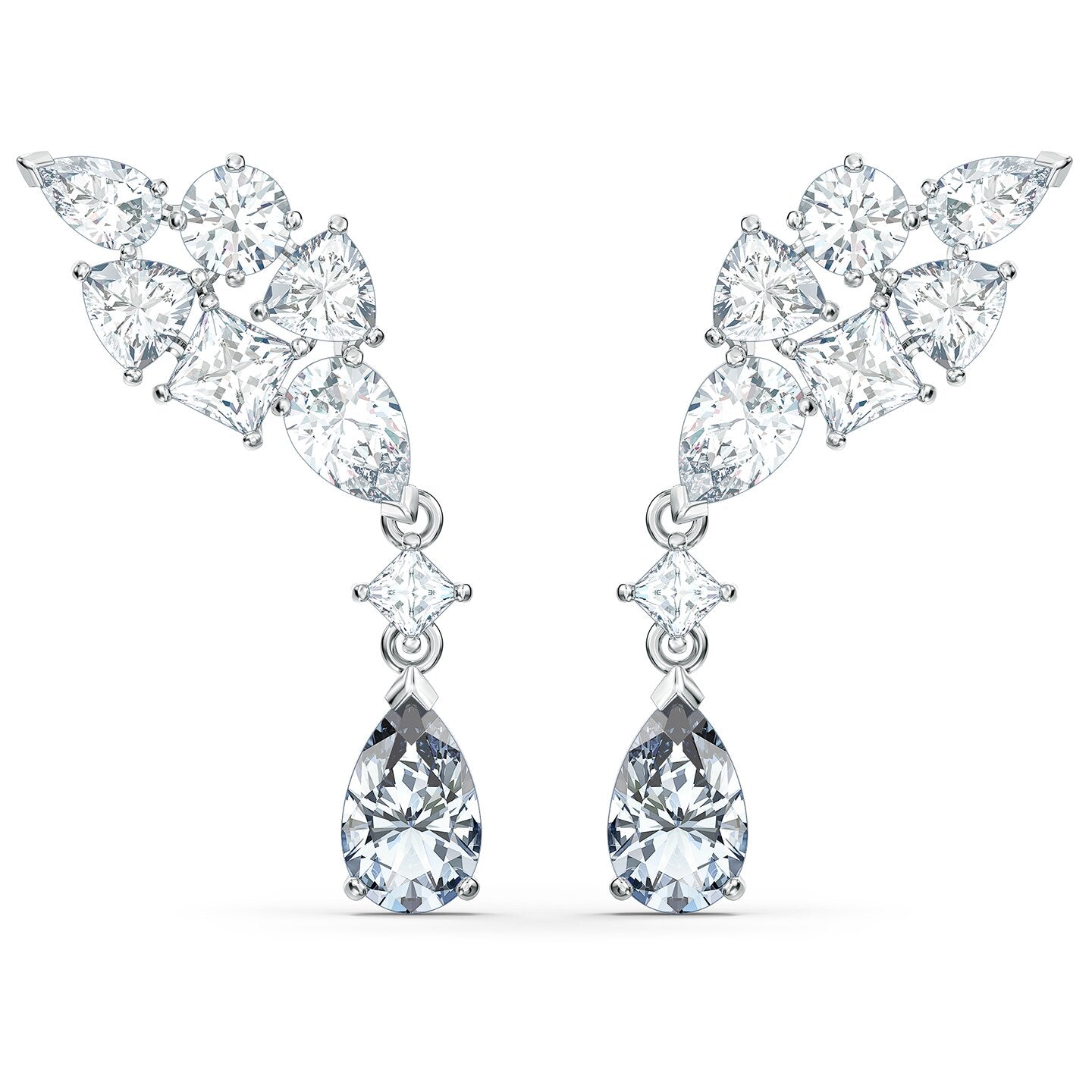 Swarovski Tennis Deluxe Cluster Mixed Pierced Earrings, White, Rhodium plated 5562086