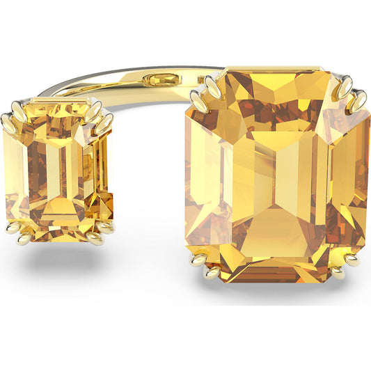 Swarovski Millenia open ring, Square cut crystals, Yellow, Gold-tone plated 5600916 5609002 5610389
