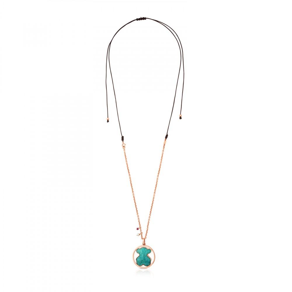 Tous Rose Vermeil Silver Camille Necklace with Amazonite, Ruby and Pea –