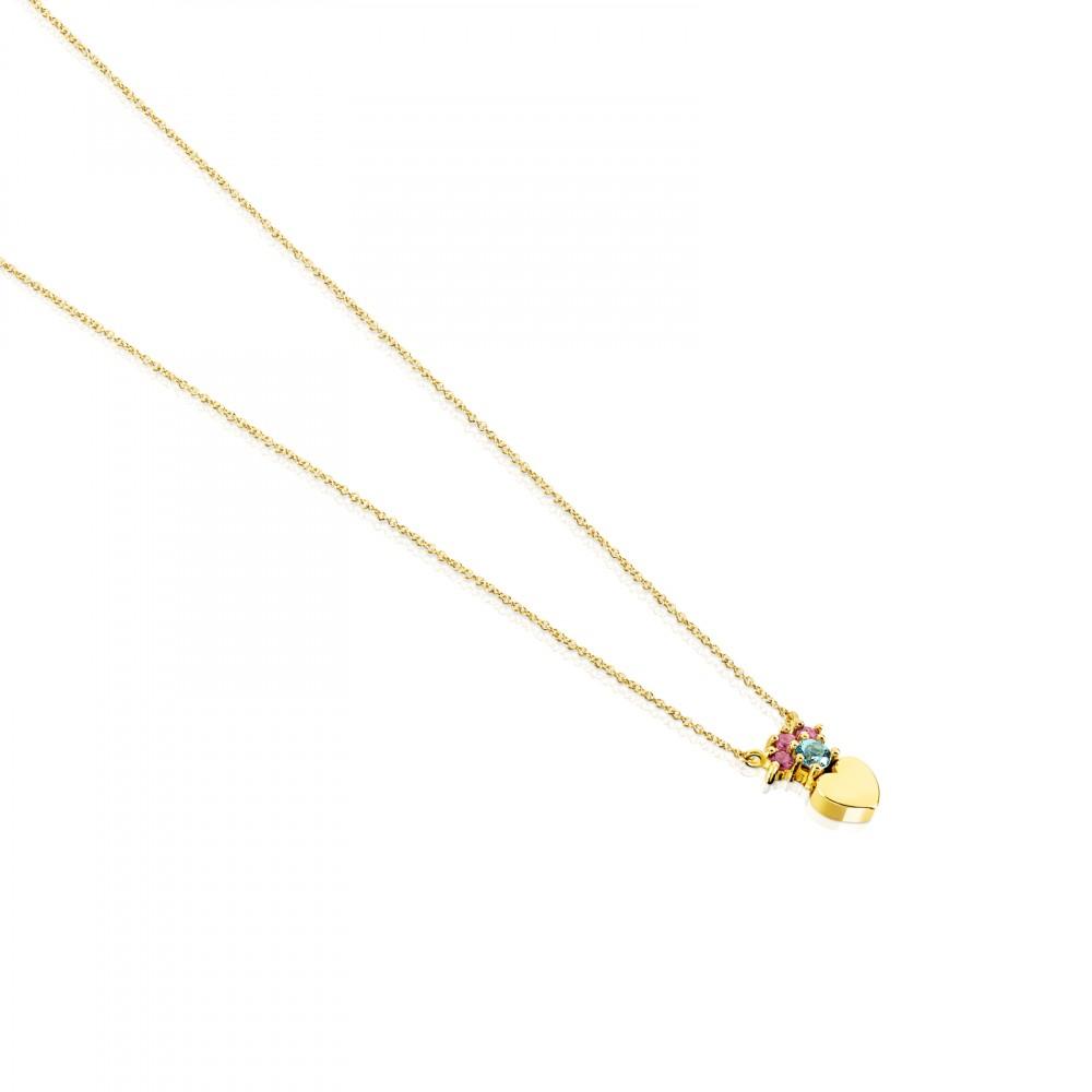Tous Gold Real Sisy bear Necklace with Gemstones 812452070