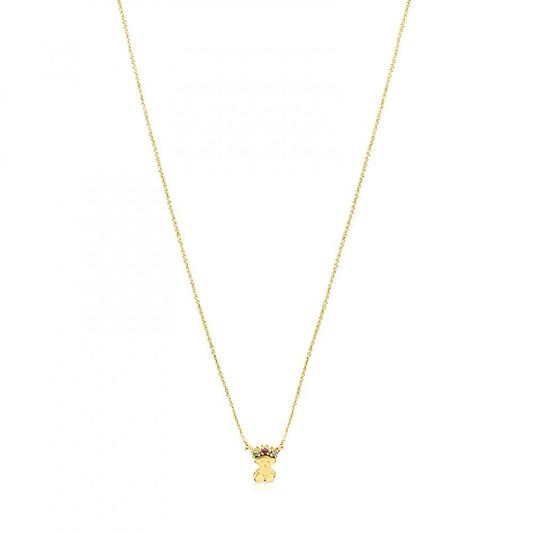 Tous Gold Real Sisy bear Necklace with Gemstones 812452070