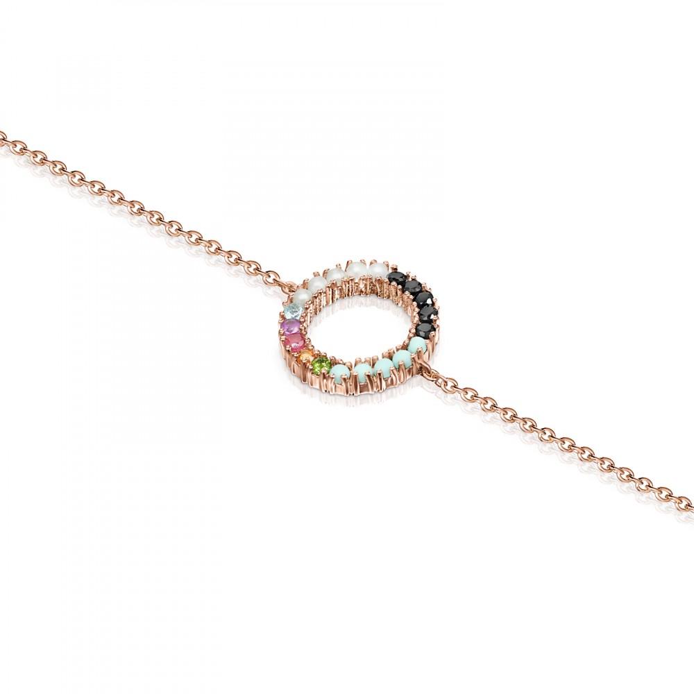 Tous Rose Gold Vermeil Straight disc Bracelet with Gemstones 912721500