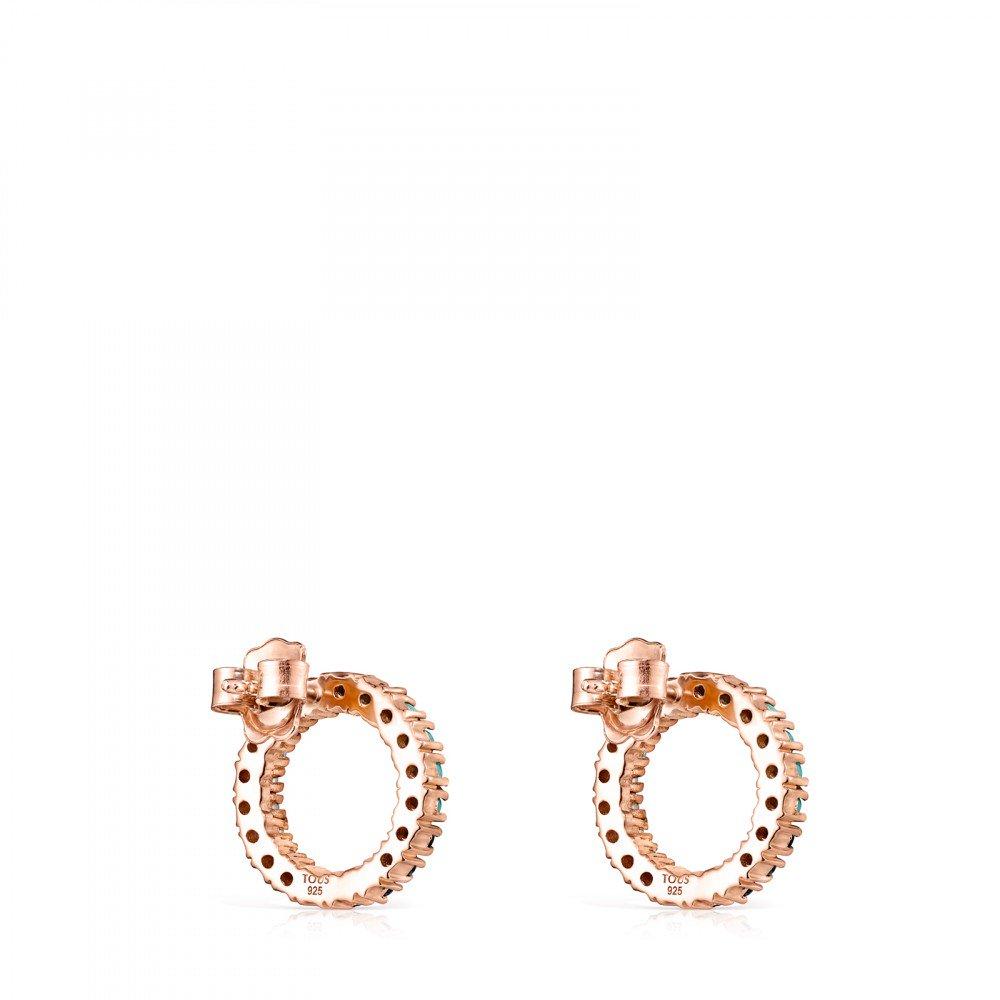 Tous Large Rose Gold Vermeil Straight disc Earrings with Gemstones 912 –