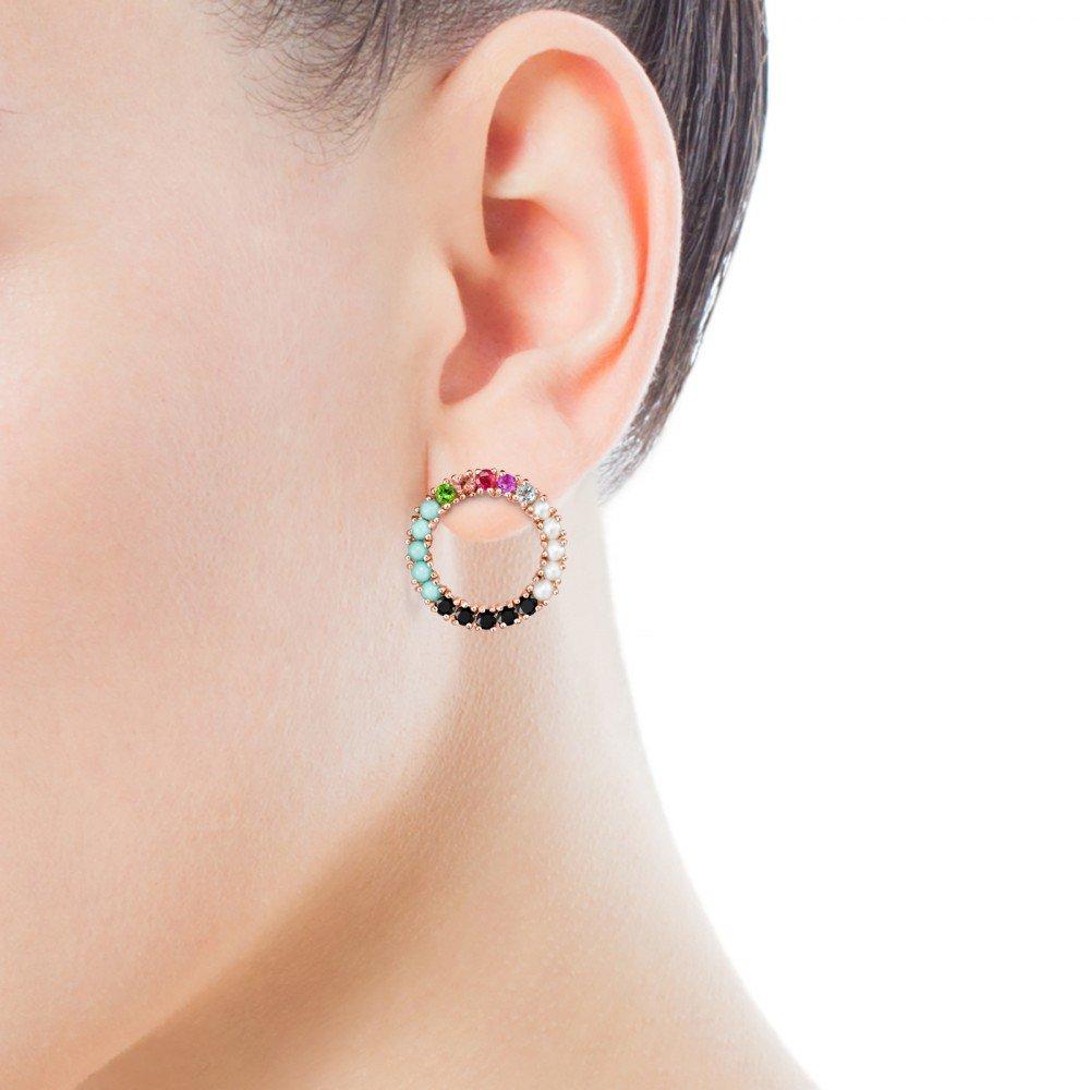 Tous Large Rose Gold Vermeil Straight disc Earrings with Gemstones 912 –