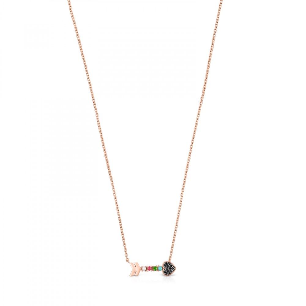 Tous Rose Gold Vermeil San Valentín arrow Necklace with Gemstones 915302500