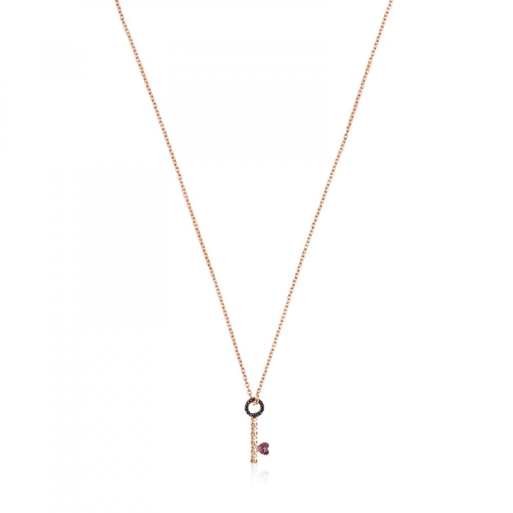 Tous Rose Gold Vermeil San Valentín key Necklace with Ruby and Spinel 915304610