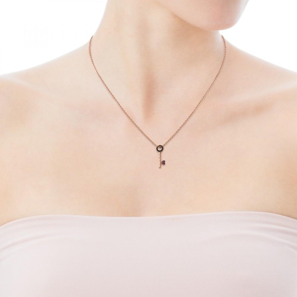 Tous Rose Gold Vermeil San Valentín key Necklace with Ruby and Spinel 915304610