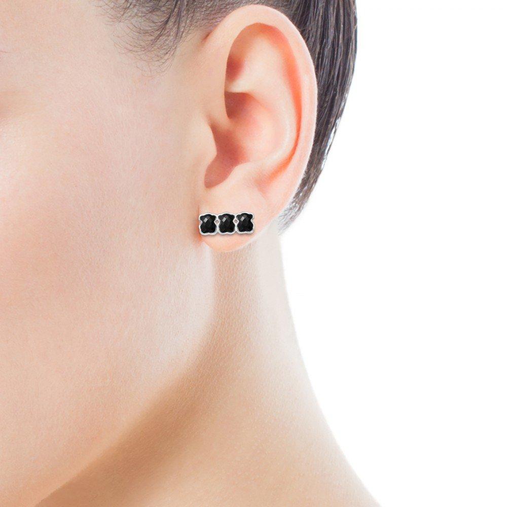 Tous Mini Onix - Color Earrings in Silver with three Onyx bears 918453 –