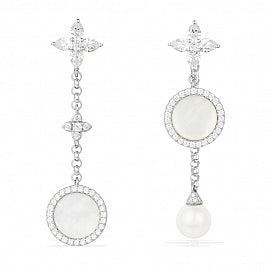 APM Asymmetric Eternelle dropping Earrings with Pearl and Mother of Pearl AE10043M