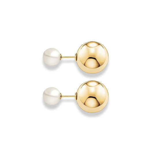 Thomas Sabo Yellow Gold & Pearl Double Stud Earrings H1913-430-14
