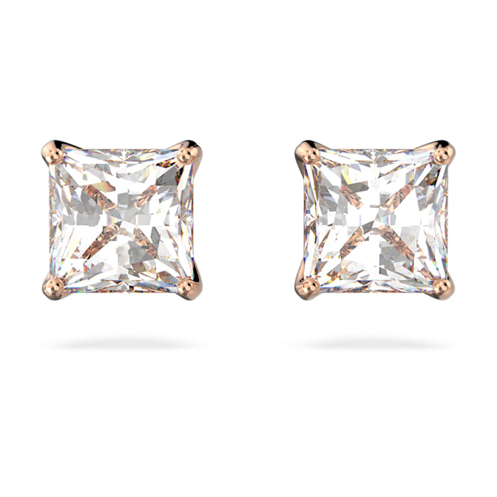 Swarovski Attract stud Earrings Square cut crystal, White, Rose-gold tone plated 5509935