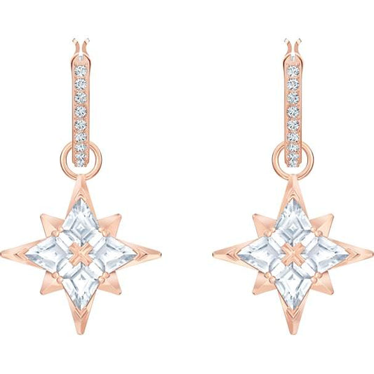Swarovski Symbolic Star Hoop Pierced Earrings, White, Rose-gold Tone Plated 5494337