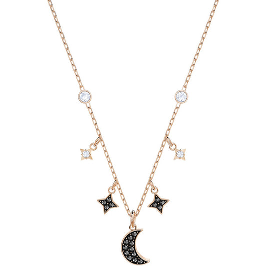 Swarovski Duo Moon Necklace, Black, Rose Gold Plating 5429737